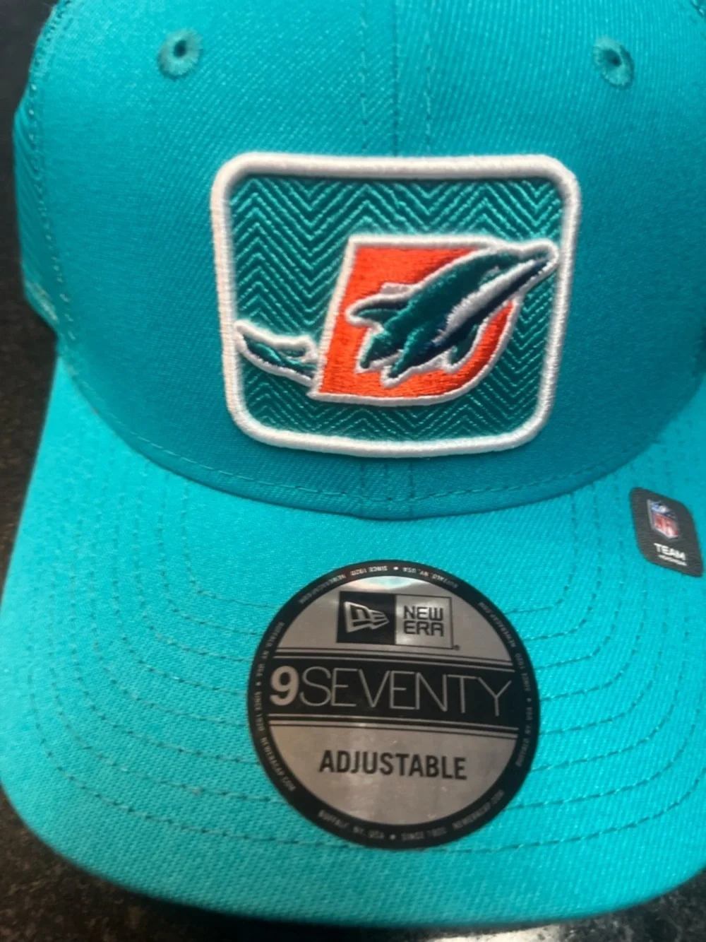 New Era teal and orange Miami Dolphins Patch Trucker Cap one sz fits all